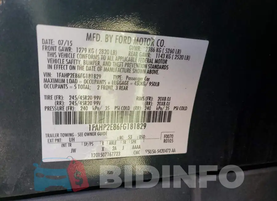1FAHP2E86FG181829 Photo# 10
