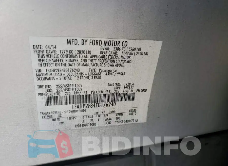 1FAHP2F84EG176240 Photo# 10