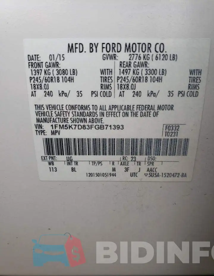 1FM5K7D83FGB71393 Photo# 13