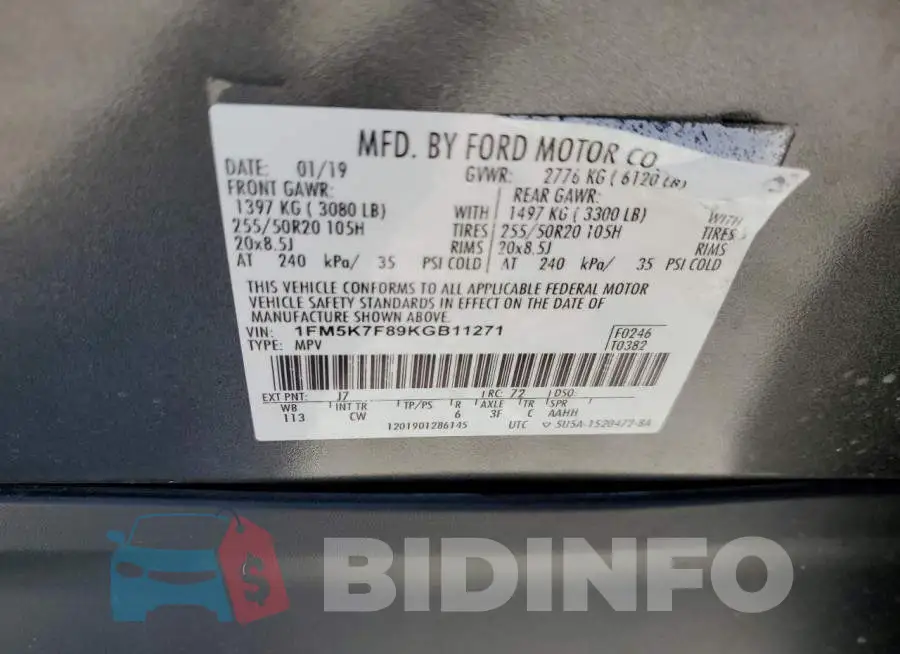1FM5K7F89KGB11271 Photo# 10