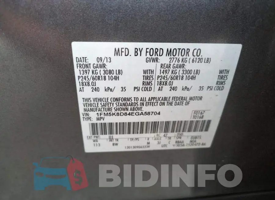 1FM5K8D84EGA58704 Photo# 10