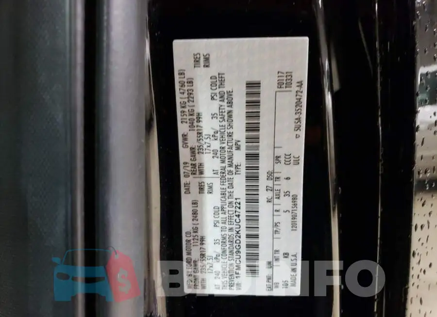 1FMCU9GD2KUC47221 Photo# 14