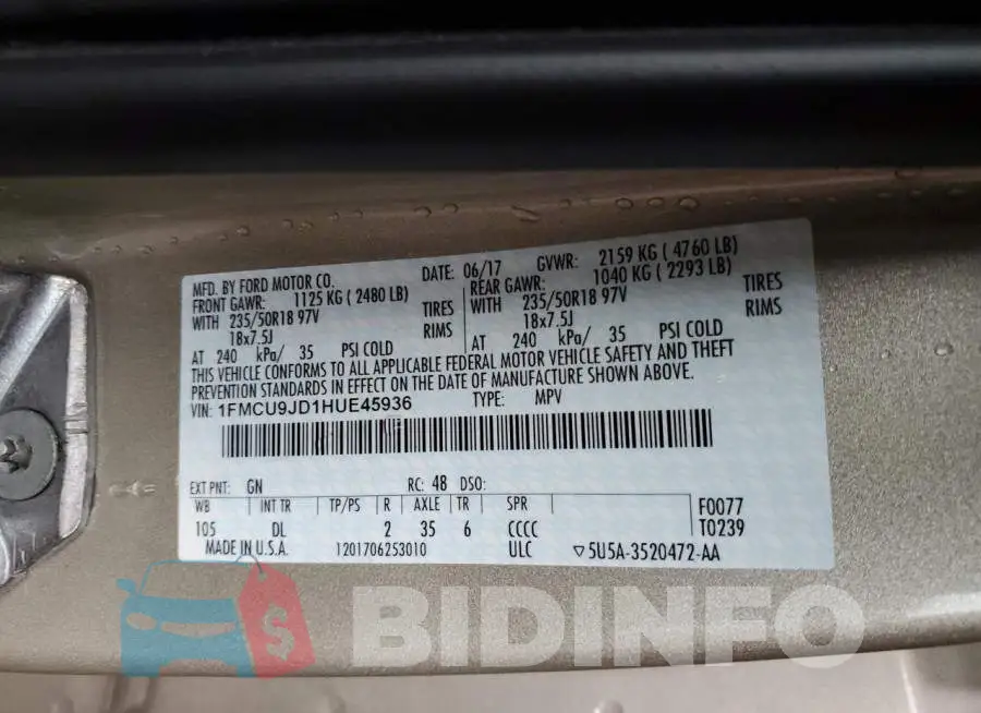 1FMCU9JD1HUE45936 Photo# 13