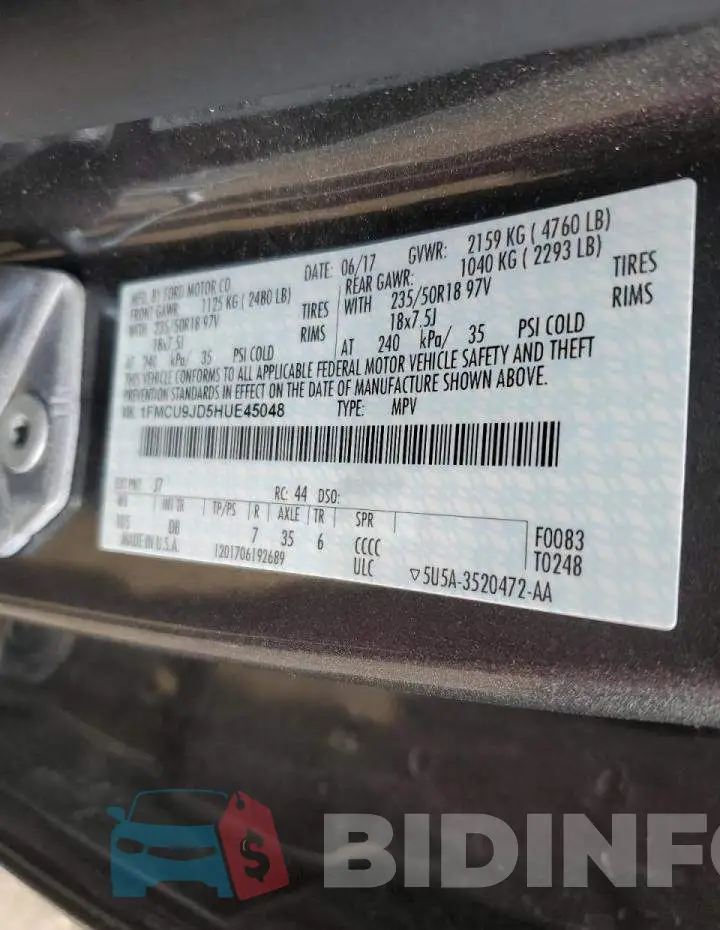 1FMCU9JD5HUE45048 Photo# 12