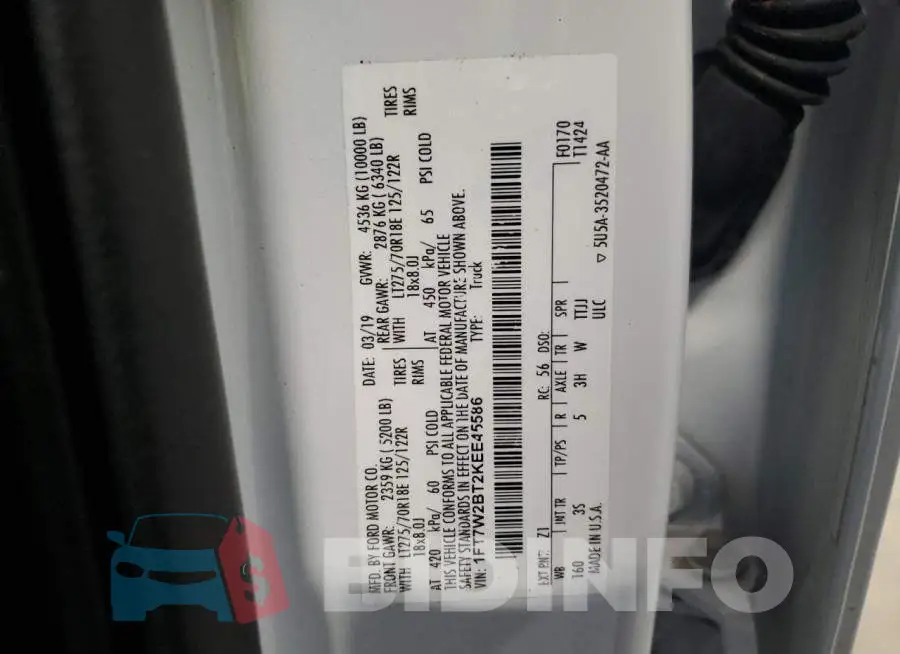 1FT7W2BT2KEE45586 Photo# 12