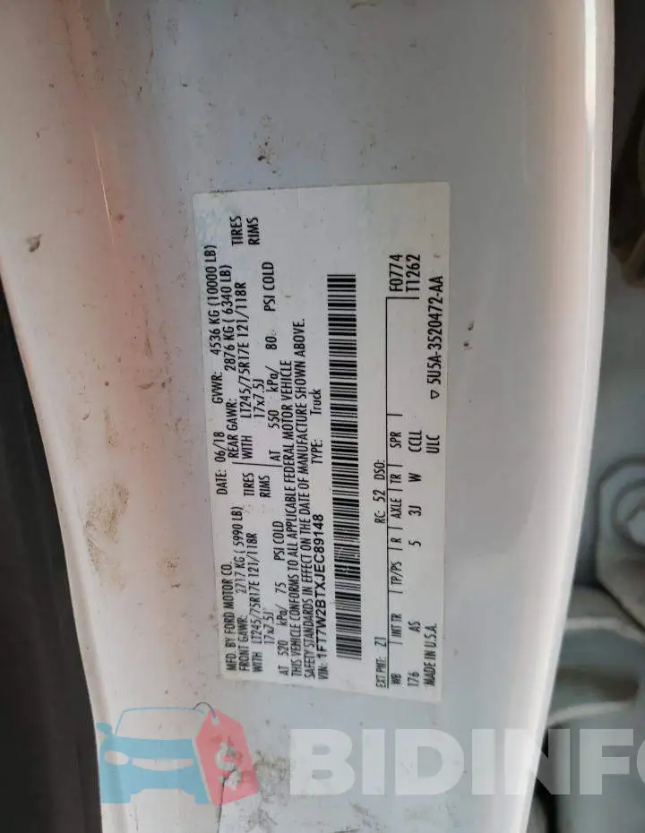 1FT7W2BTXJEC89148 Photo# 12