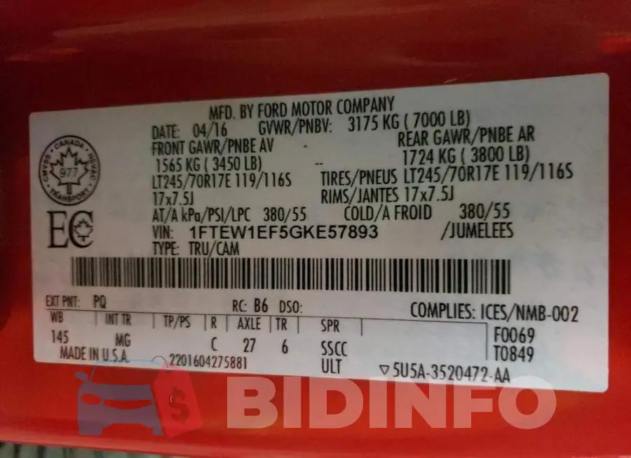 1FTEW1EF5GKE57893 Photo# 13
