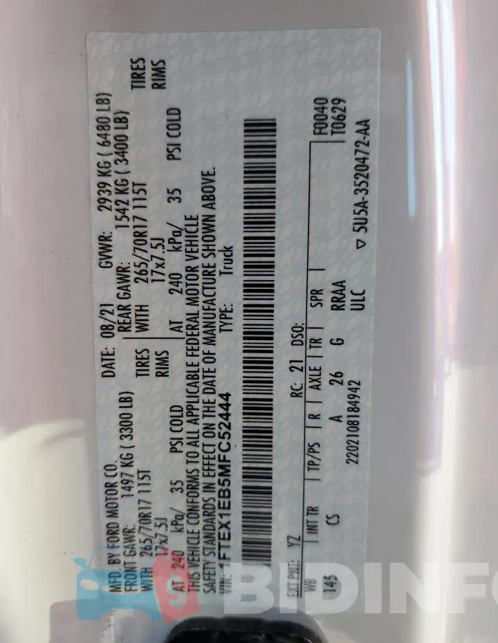 1FTEX1EB5MFC52444 Photo# 10