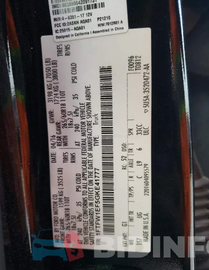 1FTFW1EF5GKE41777 Photo# 12
