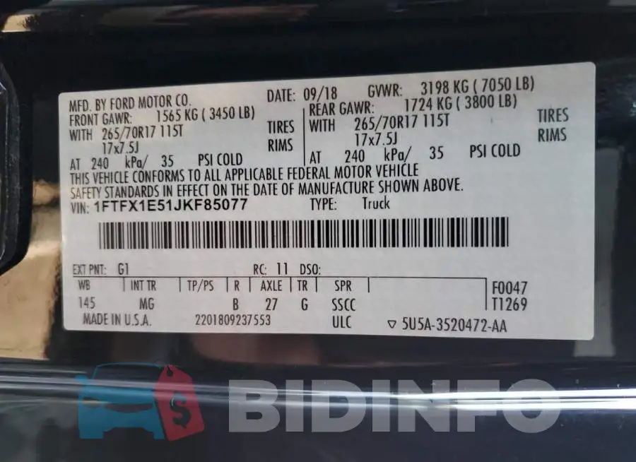 1FTFX1E51JKF85077 Photo# 12
