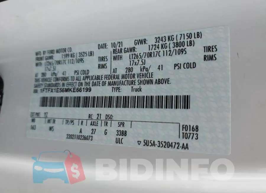 1FTFX1E56MKE66199 Photo# 10