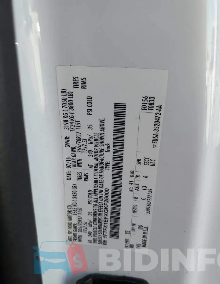 1FTFX1EFXGKF26000 Photo# 12