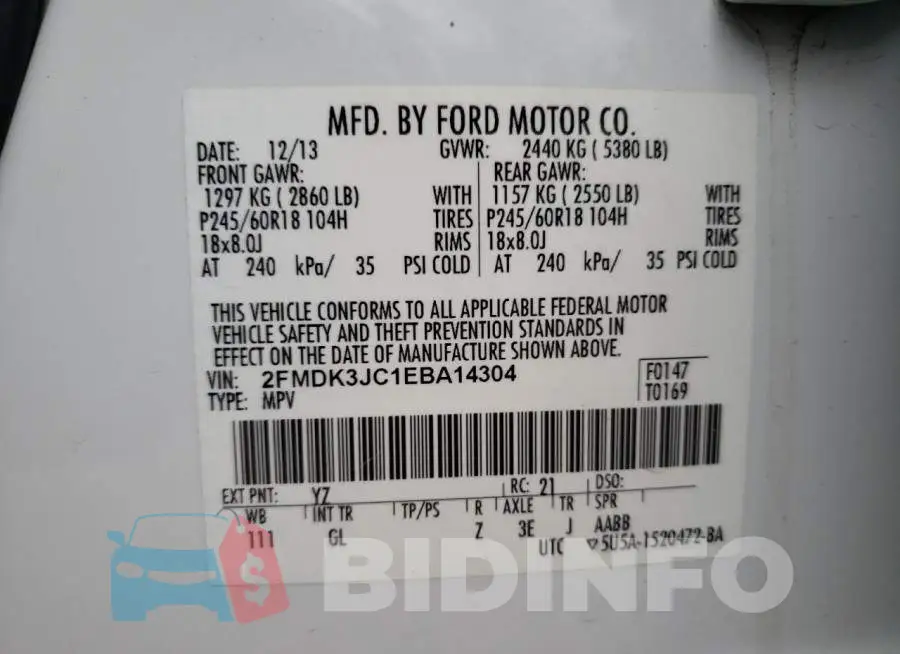 2FMDK3JC1EBA14304 Photo# 13