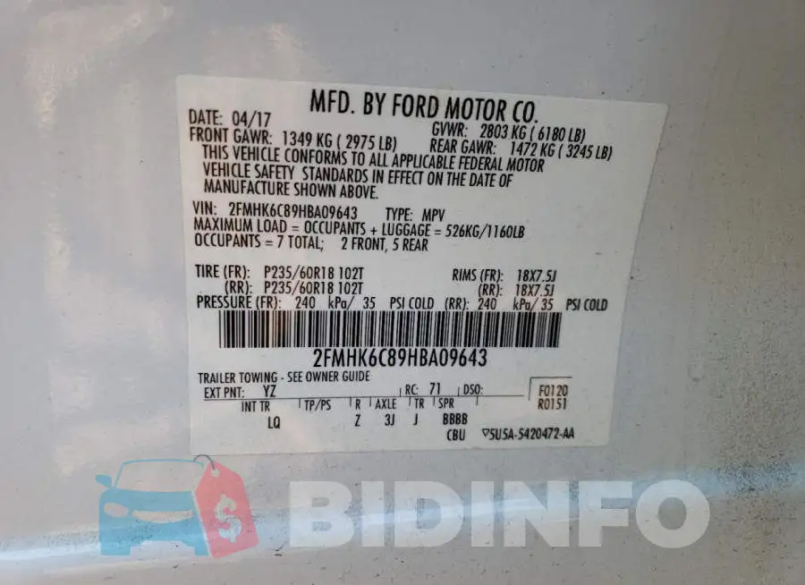 2FMHK6C89HBA09643 Photo# 13