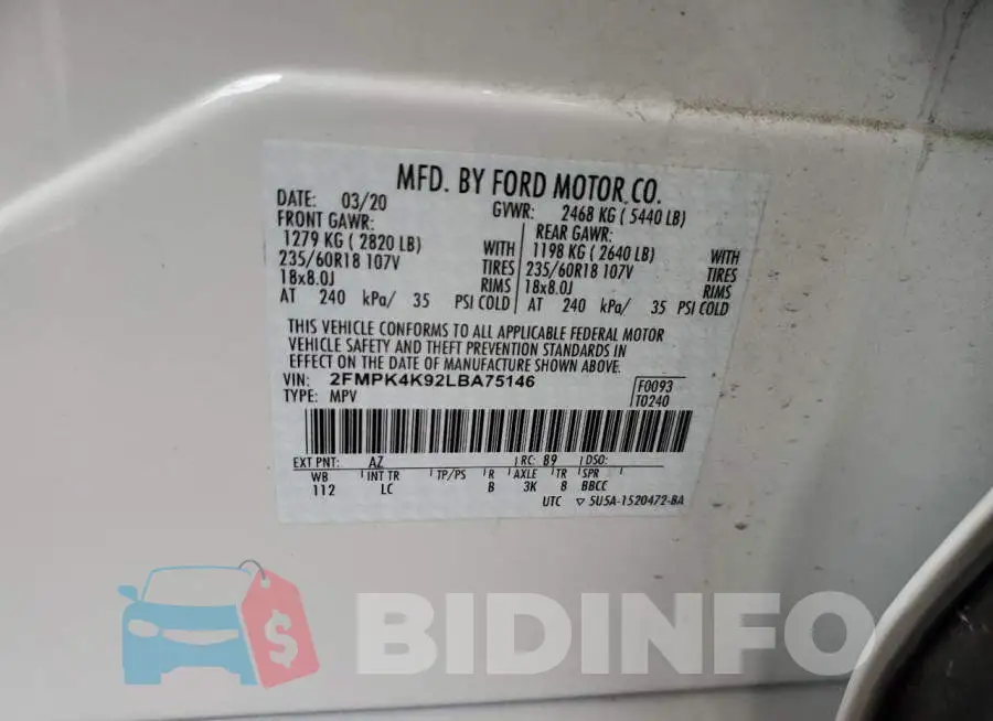 2FMPK4K92LBA75146 Photo# 12