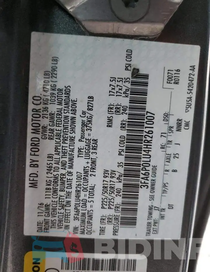 3FA6P0LU4HR261007 Photo# 12