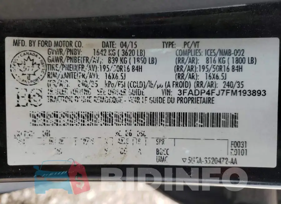 3FADP4FJ7FM193893 Photo# 10