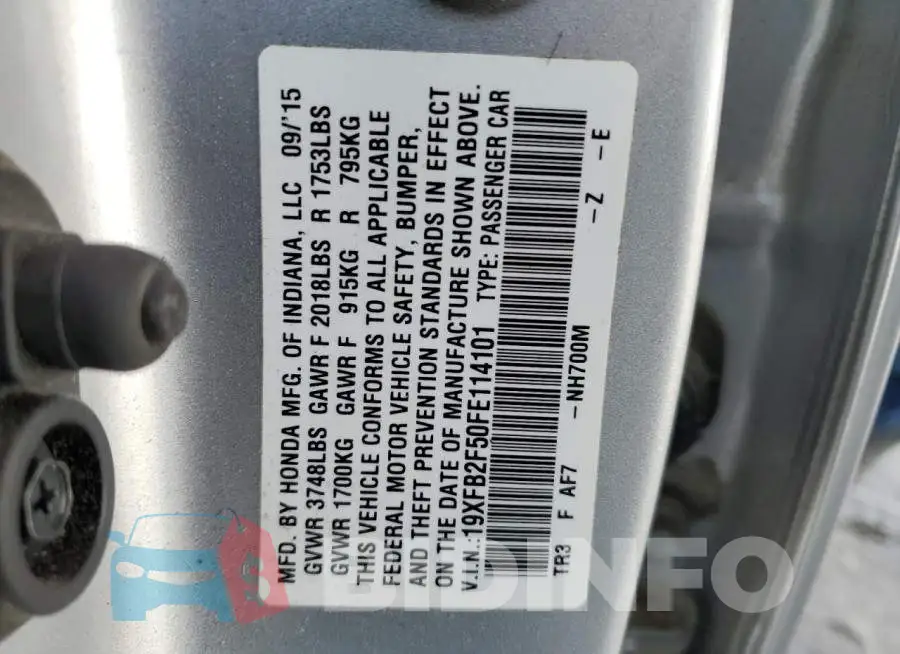 19XFB2F50FE114101 Photo# 12