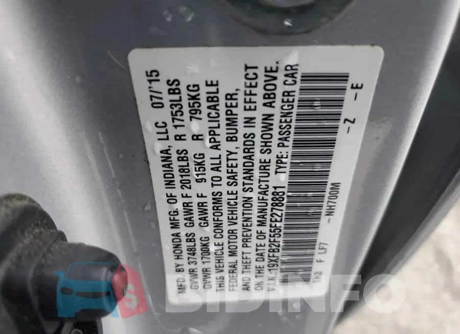 19XFB2F55FE278881 Photo# 12