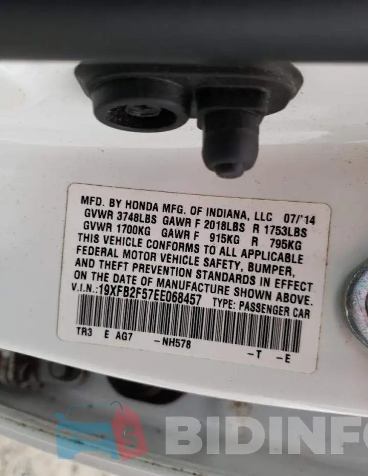 19XFB2F57EE068457 Photo# 12