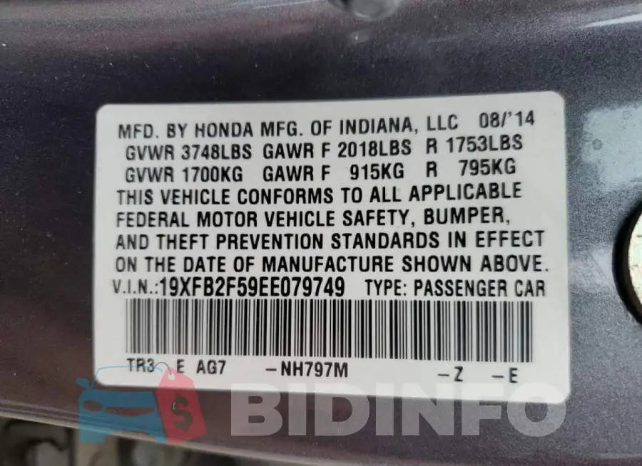 19XFB2F59EE079749 Photo# 12