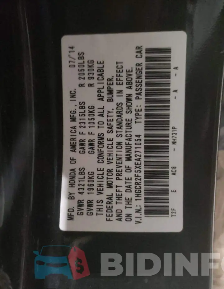 1HGCR2F5XEA271054 Photo# 13
