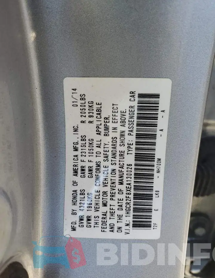 1HGCR2F8XEA130026 Photo# 12