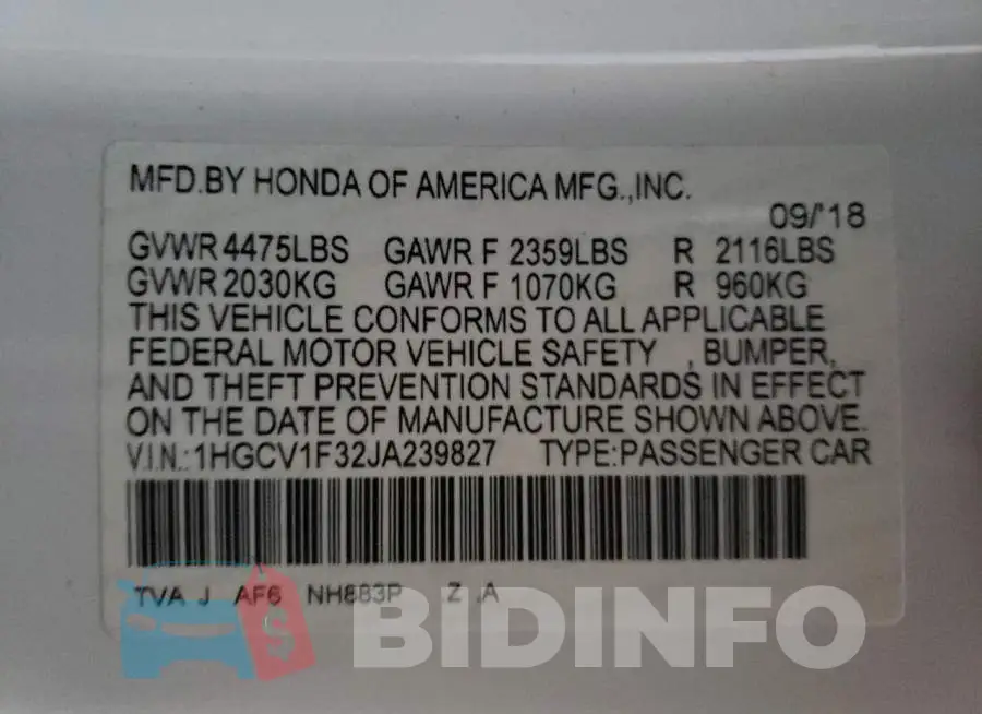 1HGCV1F32JA239827 Photo# 12