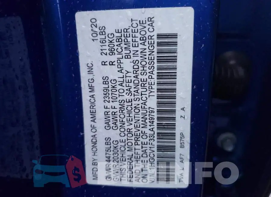 1HGCV1F33LA149797 Photo# 12