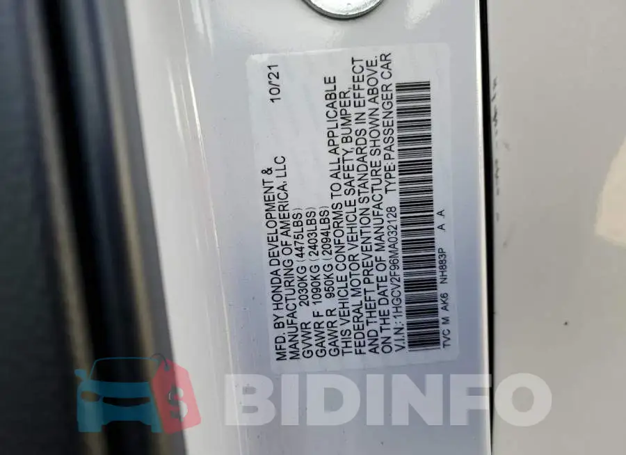 1HGCV2F96MA032128 Photo# 12