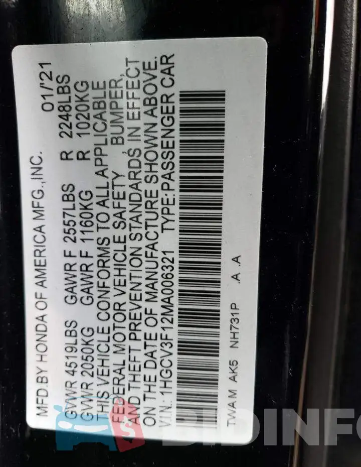 1HGCV3F12MA006321 Photo# 12