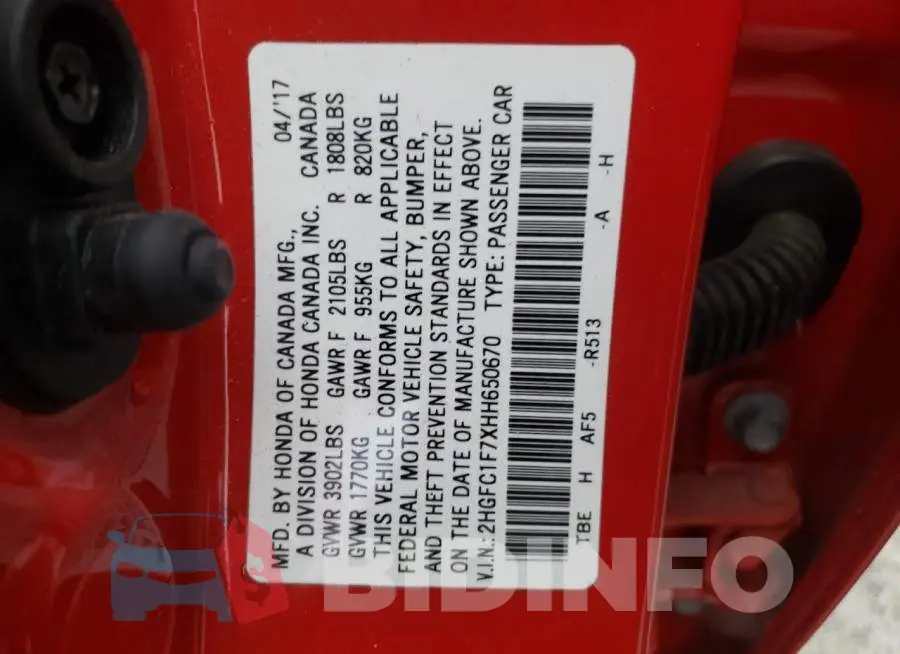 2HGFC1F7XHH650670 Photo# 12