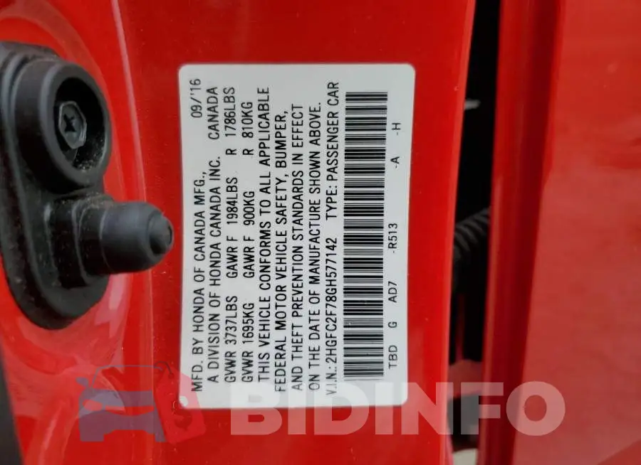 2HGFC2F78GH577142 Photo# 12