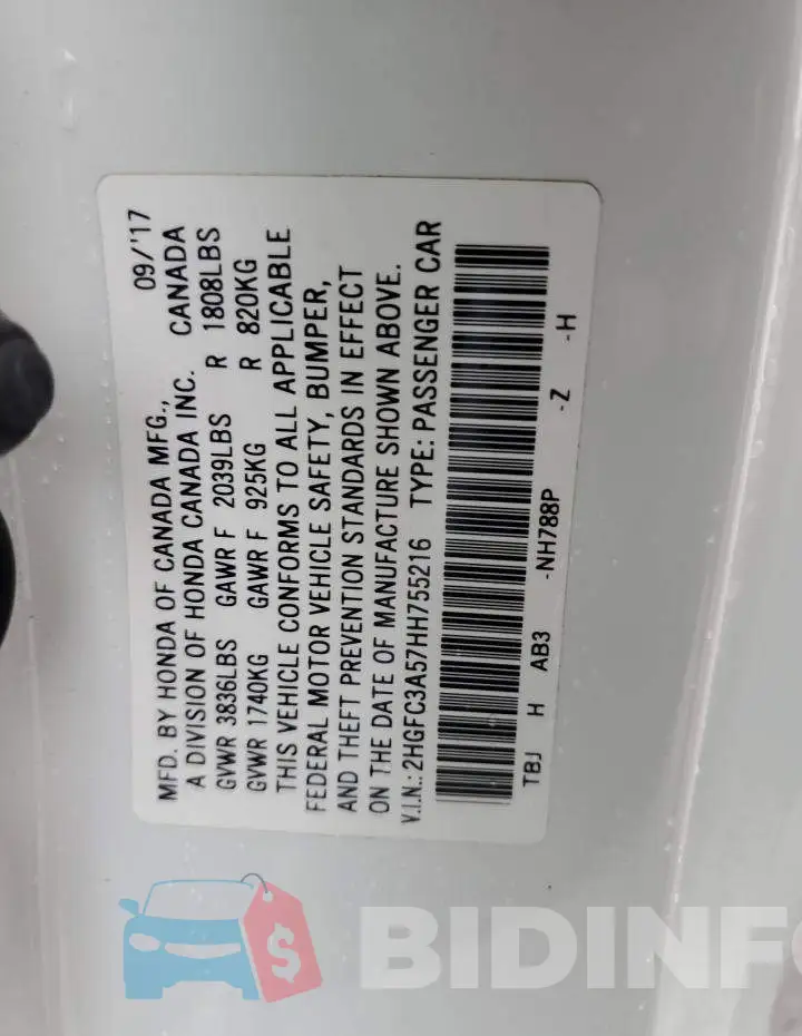 2HGFC3A57HH755216 Photo# 12