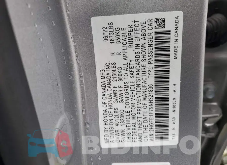 2HGFE1F79NH321836 Photo# 13