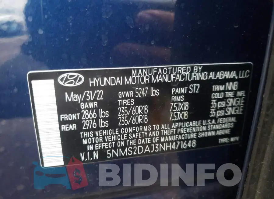 5NMS2DAJ3NH471648 Photo# 13