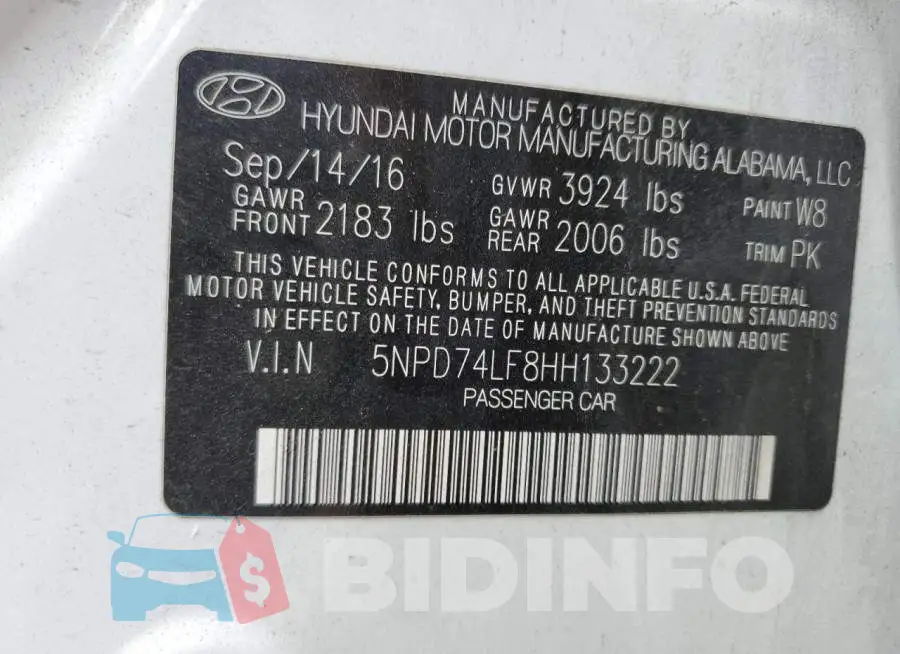 5NPD74LF8HH133222 Photo# 12