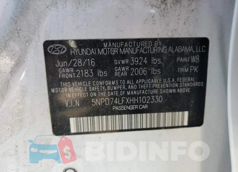 5NPD74LFXHH102330 Photo# 12