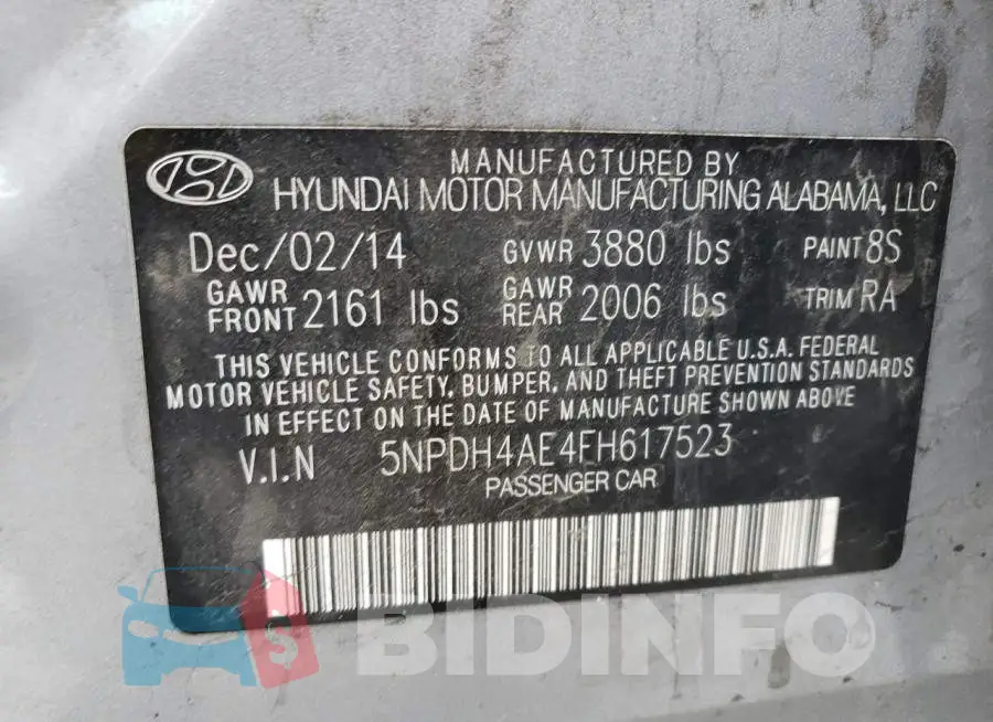 5NPDH4AE4FH617523 Photo# 12
