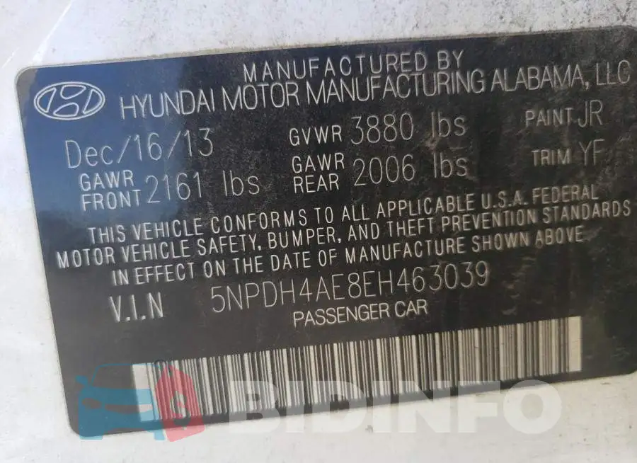 5NPDH4AE8EH463039 Photo# 12