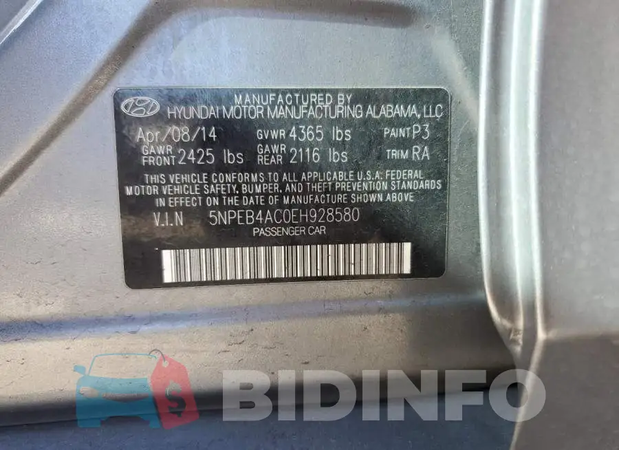 5NPEB4AC0EH928580 Photo# 12