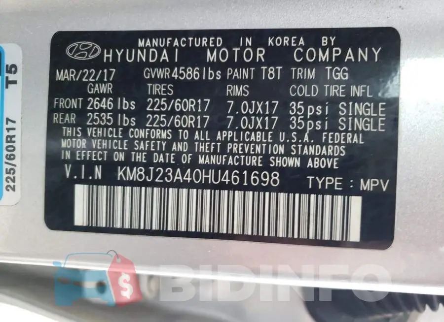 KM8J23A40HU461698 Photo# 12