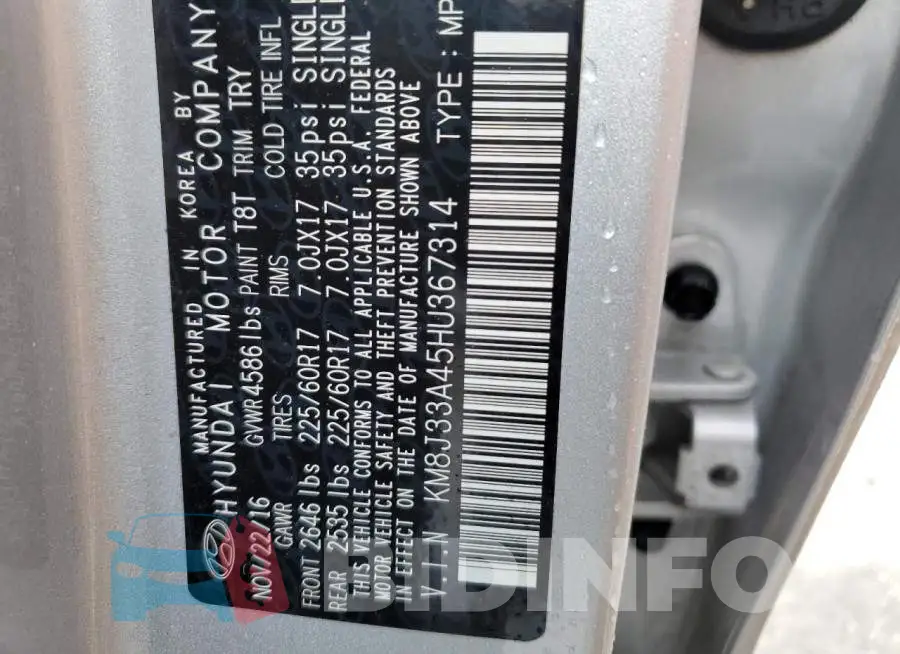 KM8J33A45HU367314 Photo# 13