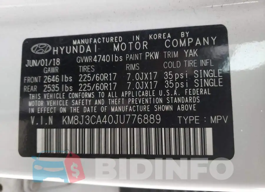 KM8J3CA40JU776889 Photo# 14