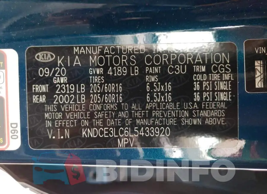 KNDCE3LC6L5433920 Photo# 13