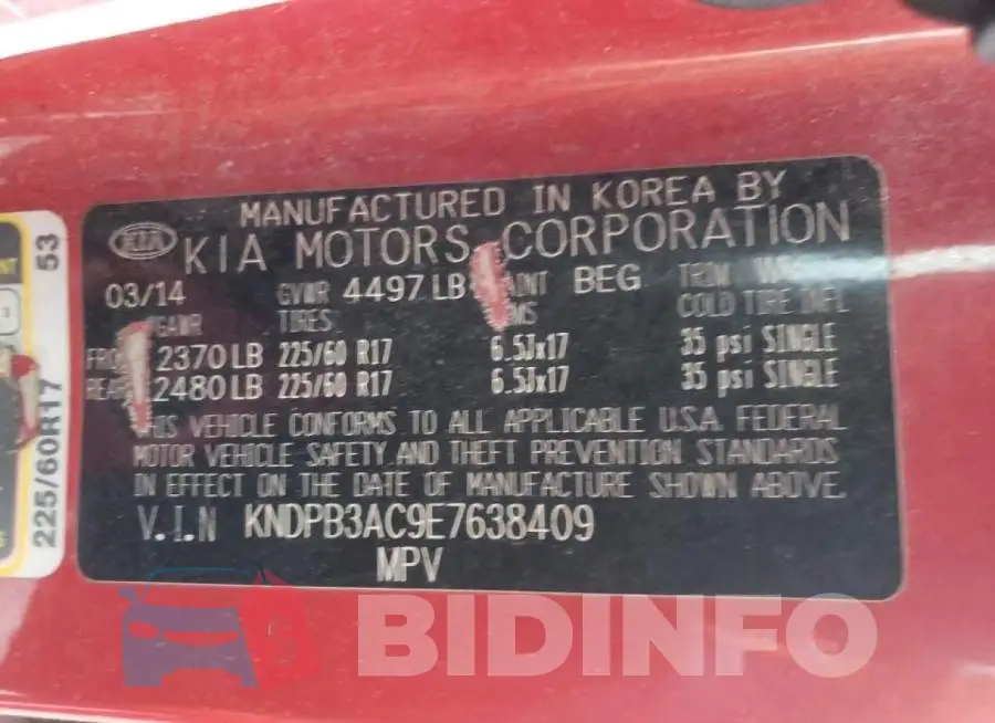 KNDPB3AC9E7638409 Photo# 12