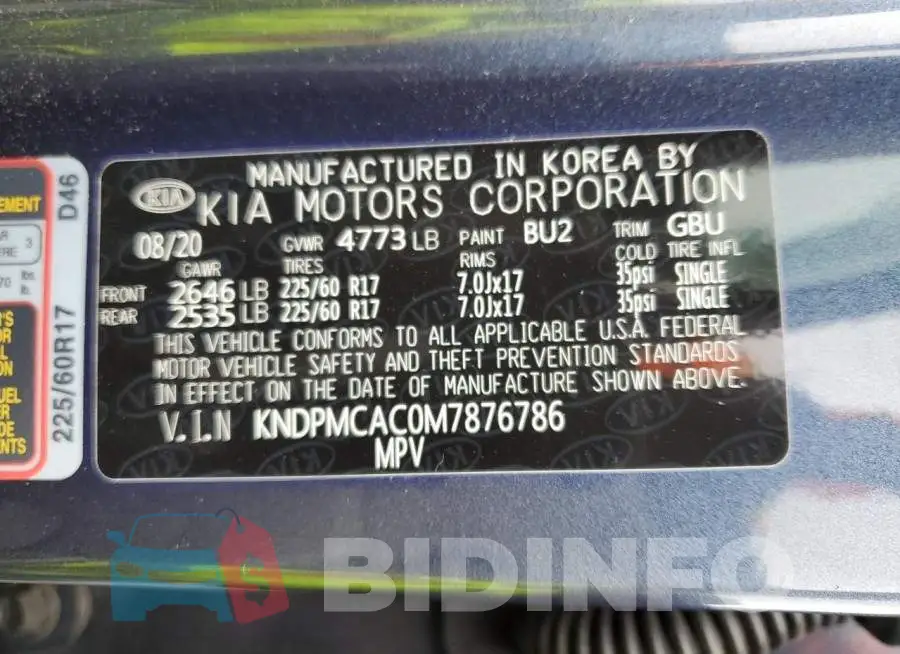 KNDPMCAC0M7876786 Photo# 13