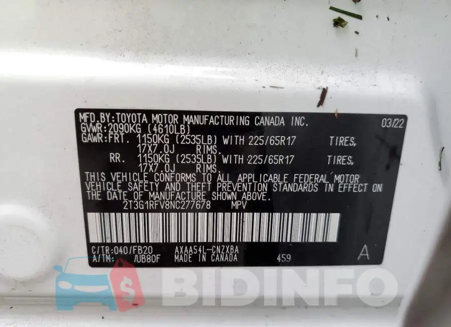 2T3G1RFV8NC277678 Photo# 13