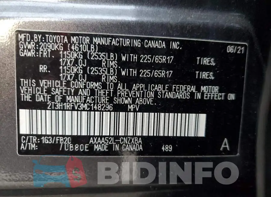 2T3H1RFV3MC148296 Photo# 14