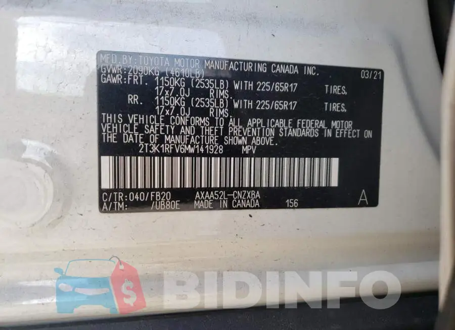 2T3K1RFV6MW141928 Photo# 10